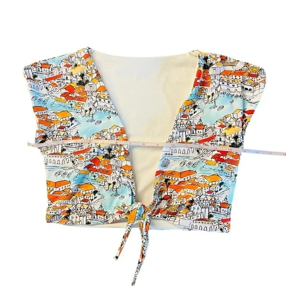 ESTIVO Colorful Printed Women's Swim Top with front tie Size Small - Picture 7 of 9